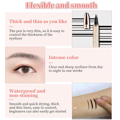 Self-adhesive Eyeliner Pen for False Eyelashes Glue-free Magnetic-free Waterproof No Blooming Eye Liner Pencil Makeup Tool