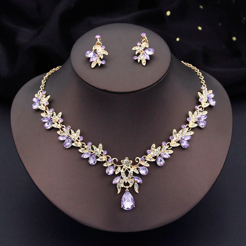 Luxury Fashion Necklace Sets for Women Dangle Earrings Princess Collar Two Piece Set Bride Jewelry Bridal Wedding Accessories