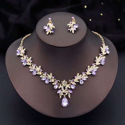 Luxury Fashion Necklace Sets for Women Dangle Earrings Princess Collar Two Piece Set Bride Jewelry Bridal Wedding Accessories