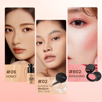 FOCALLURE Face Makeup Set Liquid Foundation Loose Powder Blusher Waterproof Long-lasting Full Coverage Concealer Women Cosmetics