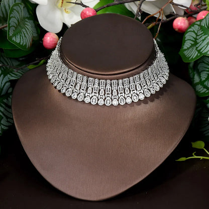 HIBRIDE Sparkling Water Drop Charms 4Pcs Statement Necklace Earring Bracelet Ring Set Luxury Nigerian Dubai Jewelry Sets