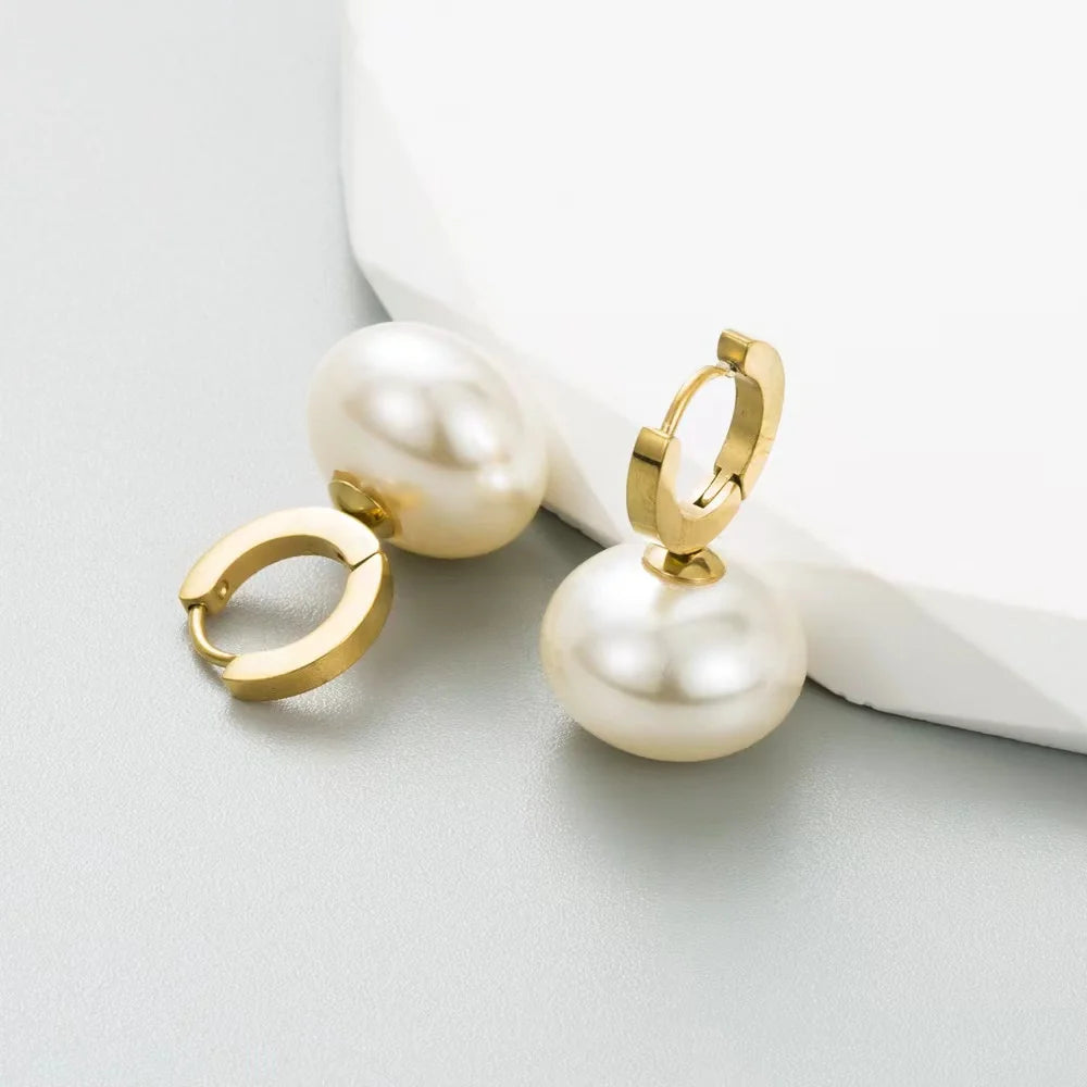 EILIECK 316L Stainless Steel Pearl Earrings For Women Fashion New Holiday Gold Color Waterproof Ear Jewelry
