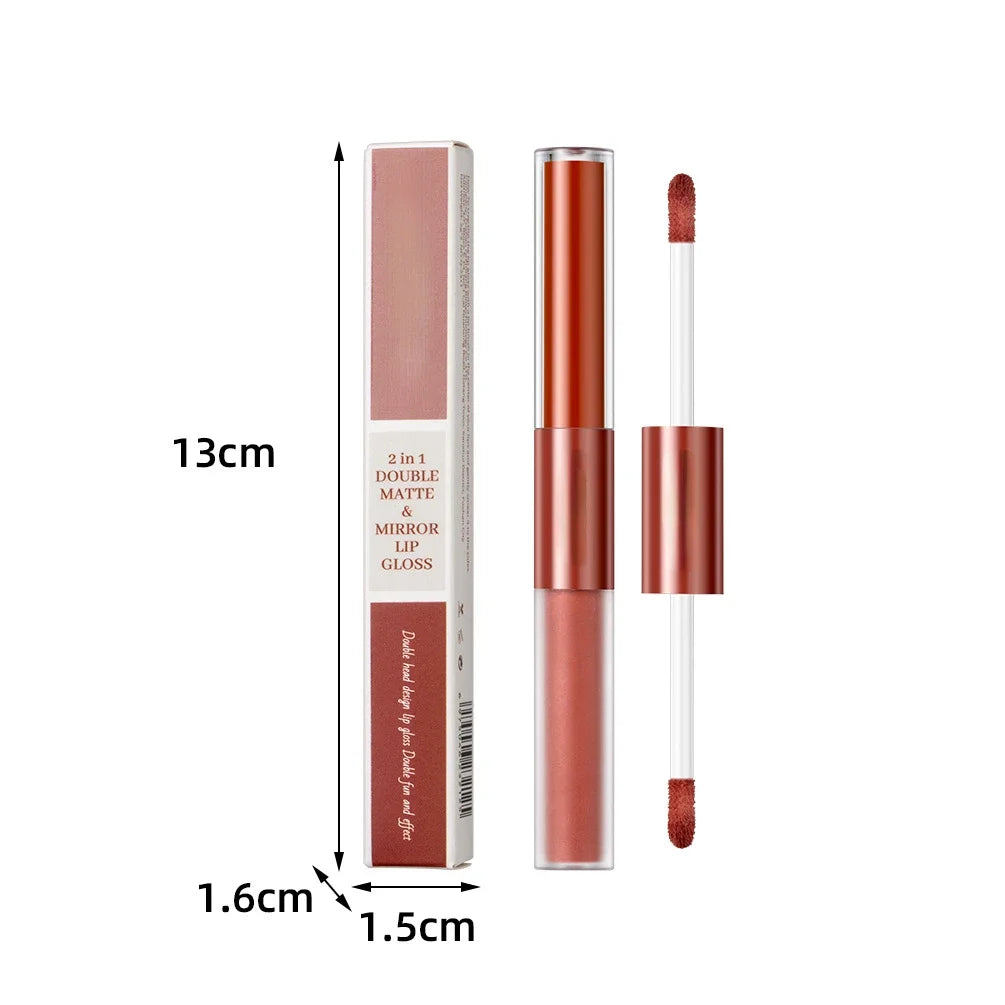 Matte Lipstick Double Head Lip Coat 24H Non-stick Cup Lip Gloss Tint Plumper Long Lasting Waterproof Lipstick Makeup