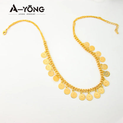 AYONG Arab Coin Necklace Pendant 21k Gold Plated Middle East Turkish Cuban Chain Pendant Women Wedding Banquet Accessories