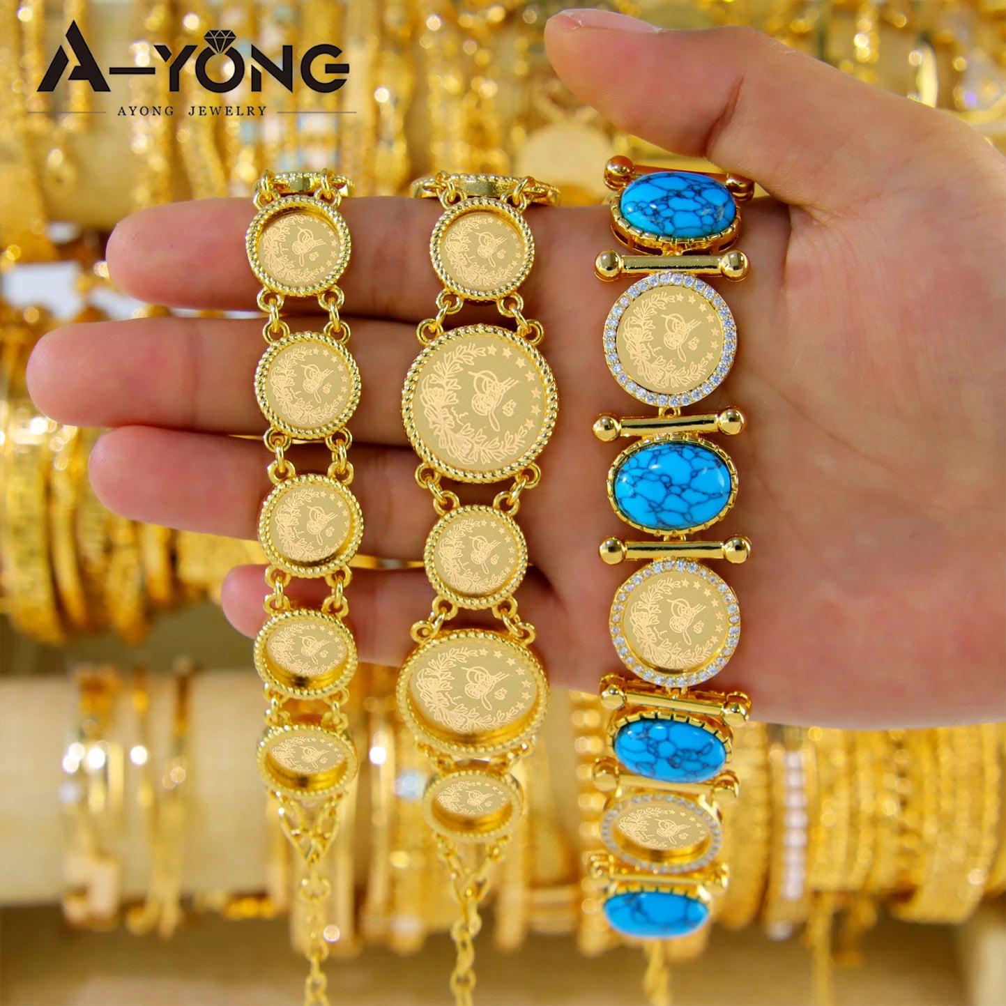 Luxury Arab Gold Color Coins Cuff Bracelet 21k Gold Plated Waterproof Turkish Coins Bangles Dubai Women Wedding Party Jewelry