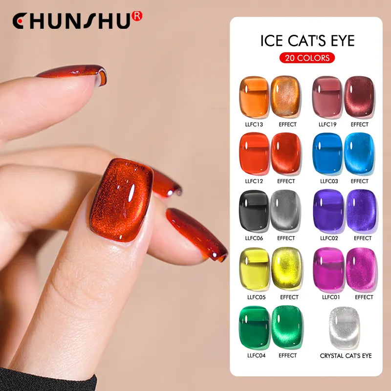 CHUNSHU Crystal Cat Eye Magnetic Gel Nail Polish With Soak Off Glass Top Coat UV Gel For Nail Art Manicure Transparent 20 Colors