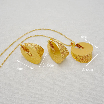 Fashion Dubai Jewelry Sets Gold Color Pendant Copper Classic Earrings Necklace For Women Daily Wear Party Anniversary Gifts