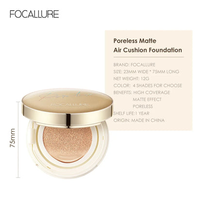 FOCALLURE Waterproof Matte Air Cushion Poreless BB＆CC Cream High Coverage Oil-control Soft Face Makeup Foundation Base Cosmetics