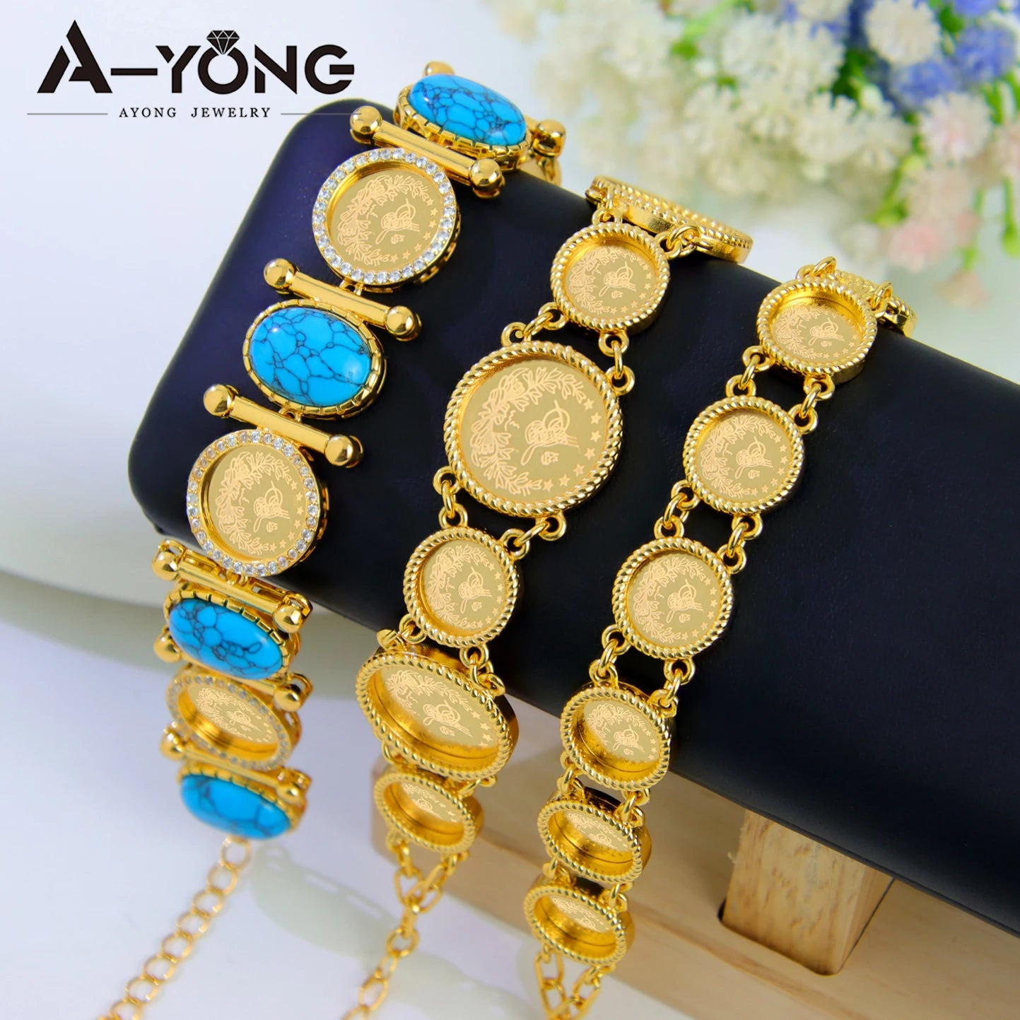 Luxury Arab Gold Color Coins Cuff Bracelet 21k Gold Plated Waterproof Turkish Coins Bangles Dubai Women Wedding Party Jewelry
