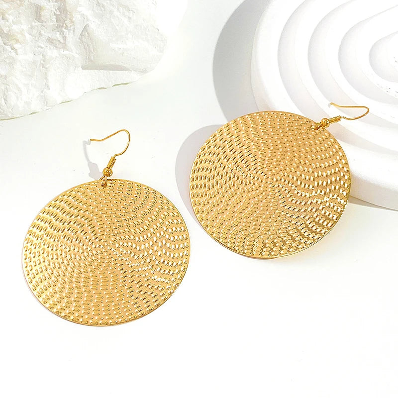 Punk Exaggerated Gold Silver Color Drop Earrings for Women Fashion Big Round Circle Dangle Earrings Statement Jewelry