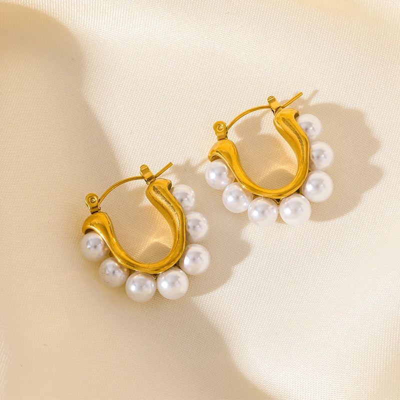 EILIECK 316L Stainless Steel Pearl Earrings For Women Fashion New Holiday Gold Color Waterproof Ear Jewelry