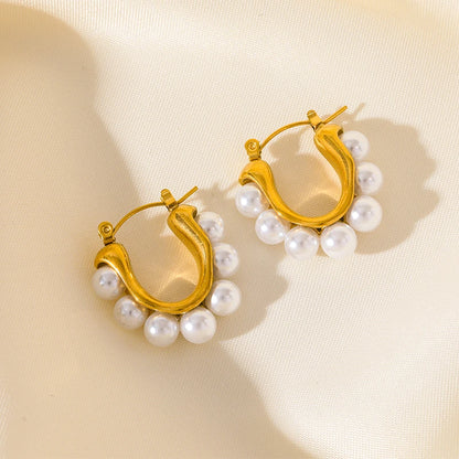 EILIECK 316L Stainless Steel Pearl Earrings For Women Fashion New Holiday Gold Color Waterproof Ear Jewelry