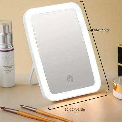 LED Makeup Mirror with Stand Desktop Folding Compact White Square Travel Cosmetic Mirror With light Student Makeup Mirror