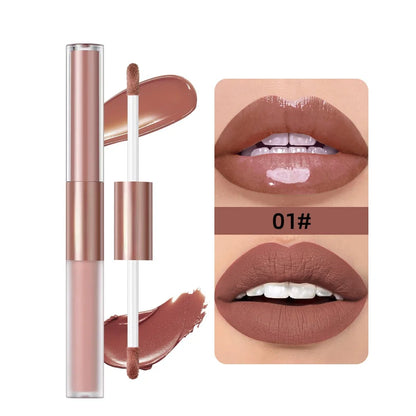 Matte Lipstick Double Head Lip Coat 24H Non-stick Cup Lip Gloss Tint Plumper Long Lasting Waterproof Lipstick Makeup