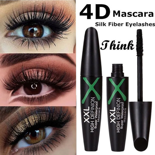 XXL 4D Silk Fiber Eyelashes Lengthening Mascara Waterproof Long Lasting Lash Black Eyelashes Extension Make Up 3D Mascara