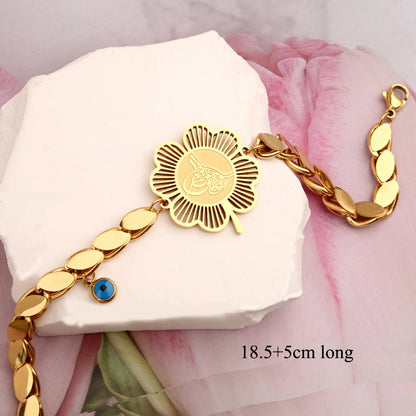 Handmade Stainless Steel Chain Bracelet Tukish Coin Design Women Cuff Bangles Totem Charm Bracelet Ethnic Wedding Jewelry