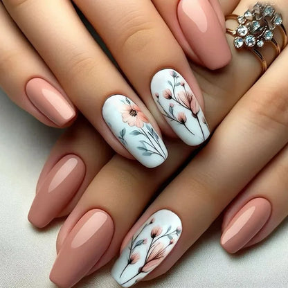 24Pcs Mid-length Ballet False Nails Red Love Pattern Design Press on Nails Simple Wearable Finished Coffin Fake Nail Tips