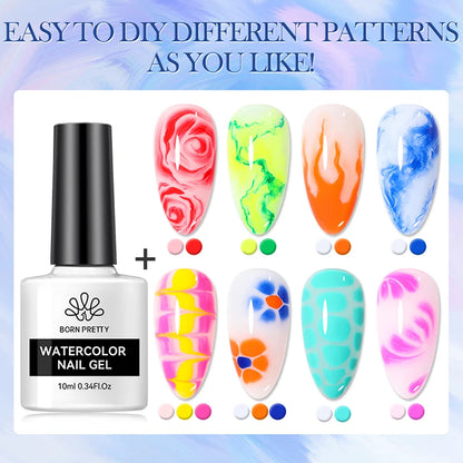 BORN PRETTY 10ml Watercolor Nail Gel Clear Transparent Gradient Flower Effect Semi Permanent Soak Off UV LED Gel Nail Polish