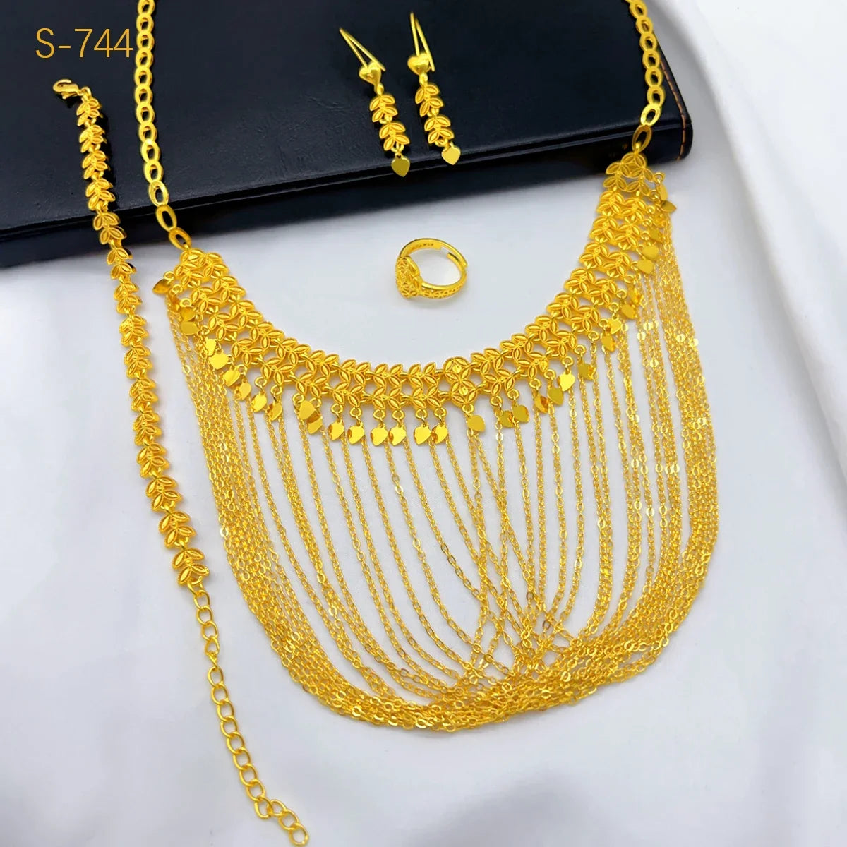 Dubai Brazilian Tassel 24k Gold Plated Jewelry Sets For Women Wedding Ethiopian Indian Bridal Necklace And Earring Party Gifts