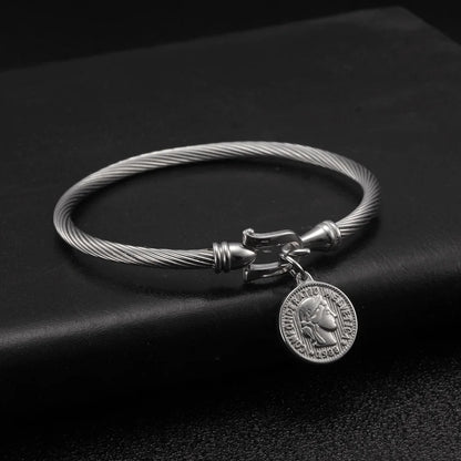 Stainless Steel Queen Coin Gold Plated Trendy Bracelets For Men Women Wedding Hook Closure Bangle Jewelry Birthday