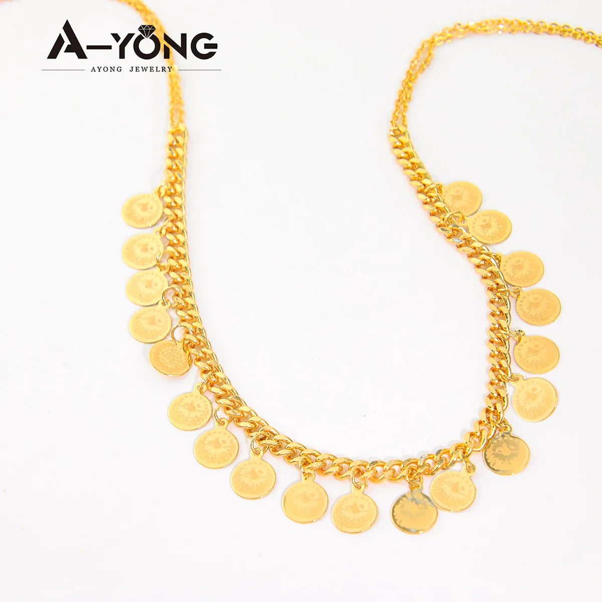 AYONG Arab Coin Necklace Pendant 21k Gold Plated Middle East Turkish Cuban Chain Pendant Women Wedding Banquet Accessories