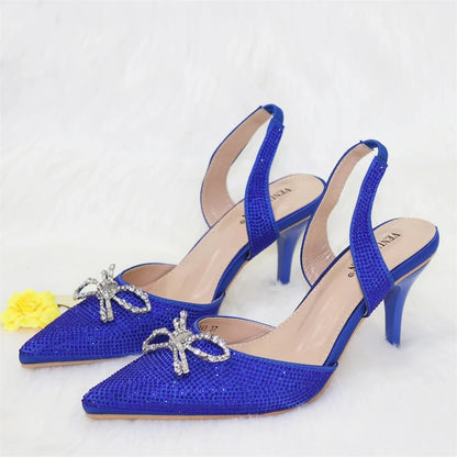 New Style Blue Color Elegant High Heels Popular Design Ladies Shoes Matching Bag Set