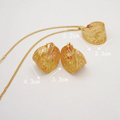 Fashion Dubai Jewelry Sets Gold Color Pendant Copper Classic Earrings Necklace For Women Daily Wear Party Anniversary Gifts