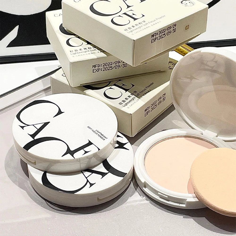 CACE Face Setting Powder Cushion Compact Powder Oil-Control  Matte Colors  Smooth Finish Concealer Makeup Pressed Powder