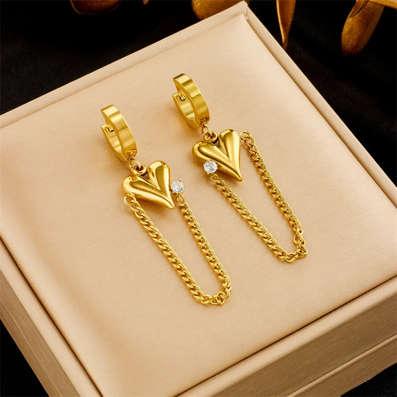 DIEYURO 316L Stainless Steel Heart Butterfly Leaf Drop Earrings For Women Girl Fashion Anti-rust Ear Jewelry