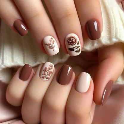 24Pcs Mid-length Ballet False Nails Red Love Pattern Design Press on Nails Simple Wearable Finished Coffin Fake Nail Tips