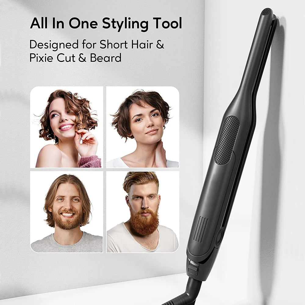 MADAMI Hair Straightener Curler Professional Ceramic Coating Thinnest Plate Pencil Flat Irons For Short Hair Men's Beard Styler