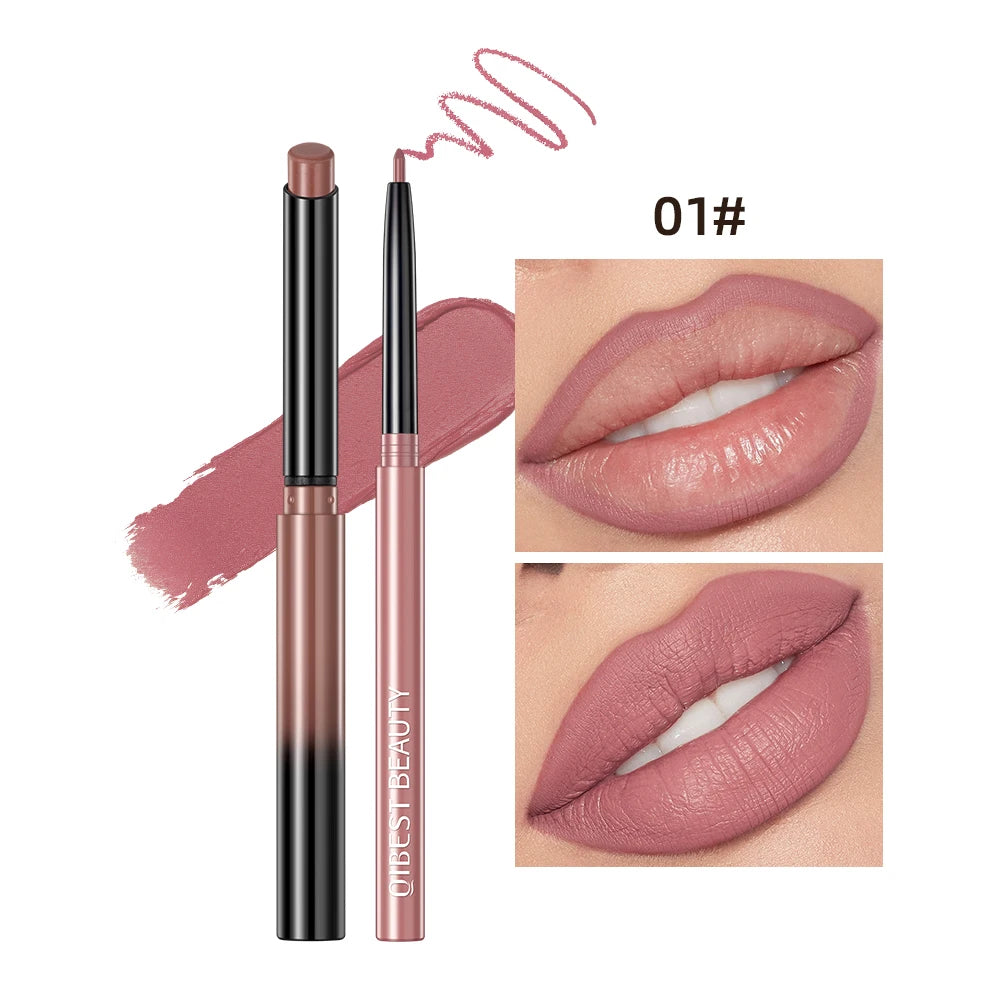 QIBEST Lipstick Pencil Waterproof Sexy Red Nude Purple Matte Tint Lipstick Lasting Lip liner Pen Longlasting Makeup Cosmetics