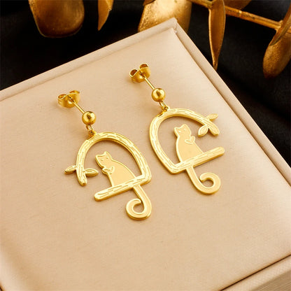 DIEYURO 316L Stainless Steel Heart Butterfly Leaf Drop Earrings For Women Girl Fashion Anti-rust Ear Jewelry