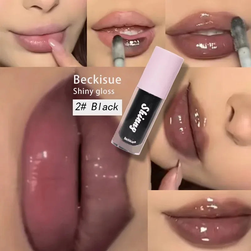 Jelly Black Lip Oil Water Gloss Mirror Lip Glaze Moisturizing Translucent Lipstick Lighten Wrinkle Clear Lip Tint Plumping