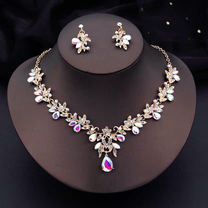 Luxury Fashion Necklace Sets for Women Dangle Earrings Princess Collar Two Piece Set Bride Jewelry Bridal Wedding Accessories