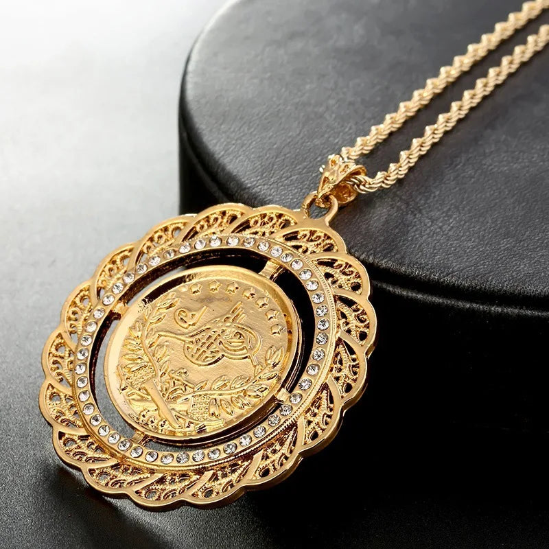 Turkish Coin Pendant Necklace Slid Chain Gold Plated Women Chain Necklace Design Royal Wedding Jewelry