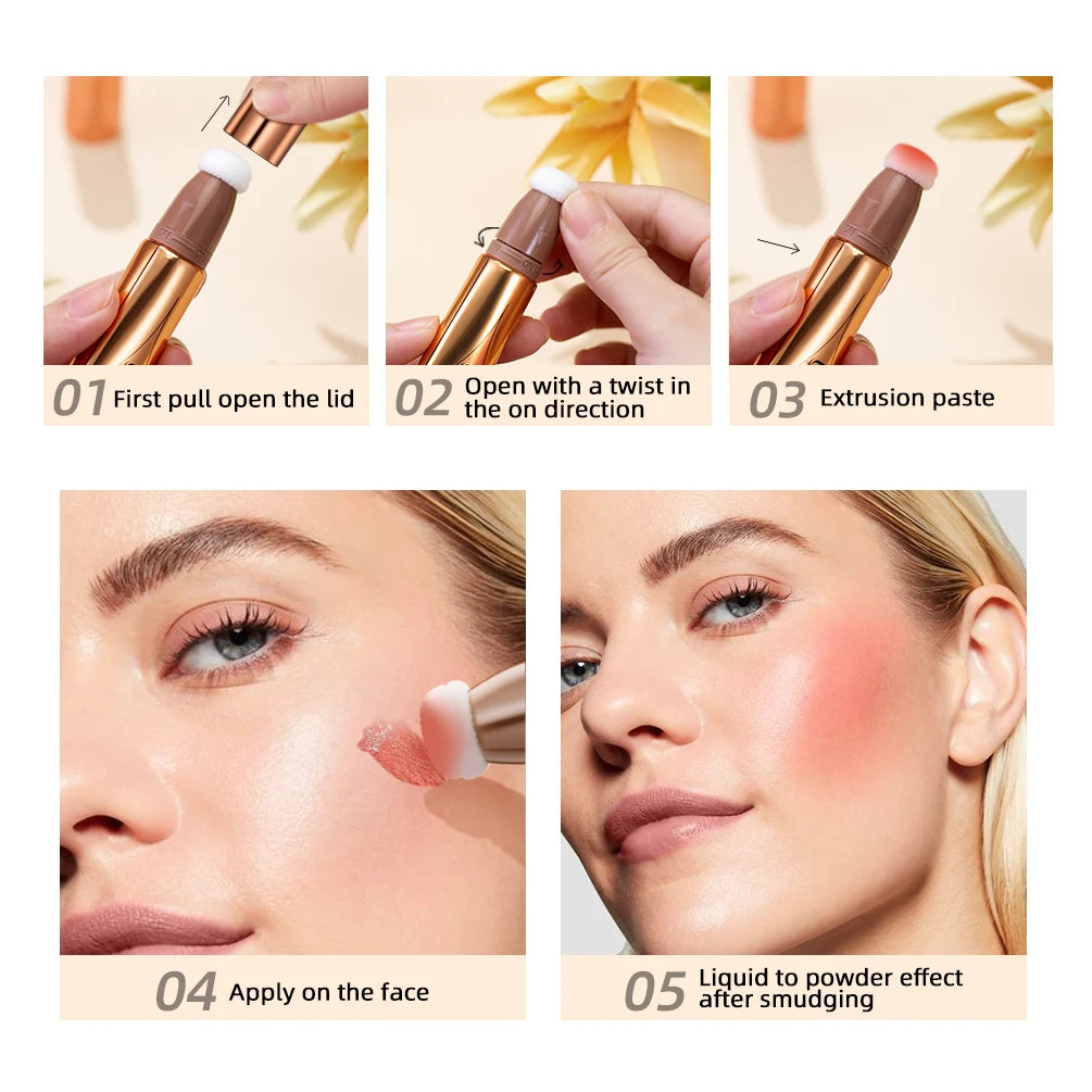 QIBEST Liquid Contour With Cushion Applicator Highlight Shimmer Natural Soft Moisturizing Cream Liquid Blush For Cheek Cosmetics