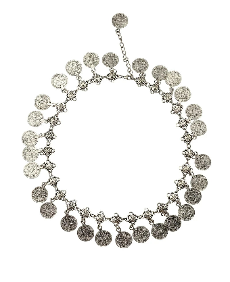 Traditional Turkish Coins Tassel Pendant Necklace for Women Vintage Gypsy Ethnic Tribal Choker Collar Statement Jewelry