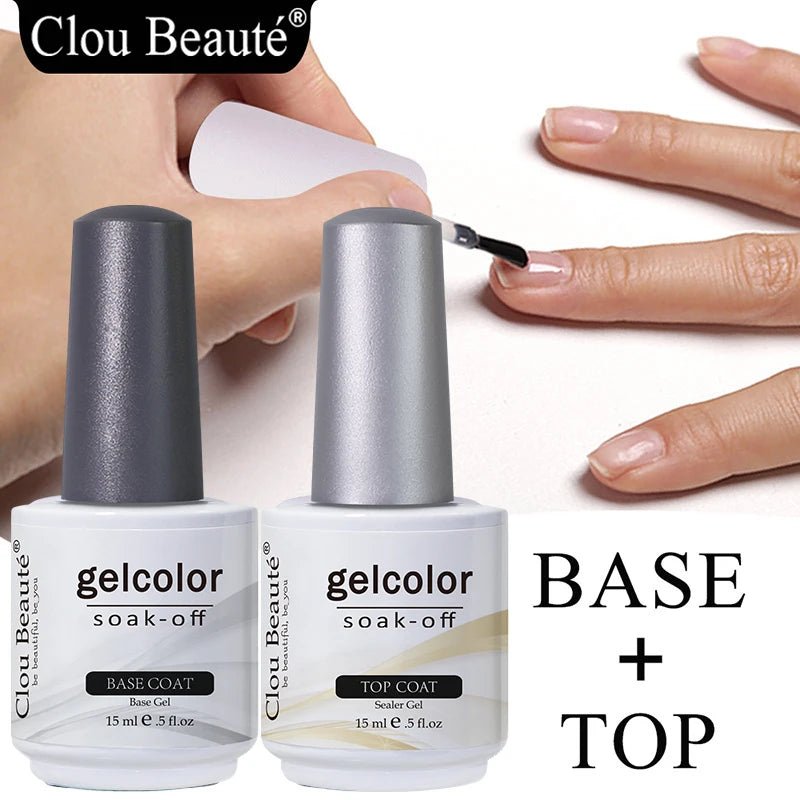 Clou Beaute Base And Top Coat Gel Nail Polish UV 15ml Transparent Soak Off Primer Gel Polish Long Lasting Gel Lacquer Nail Art