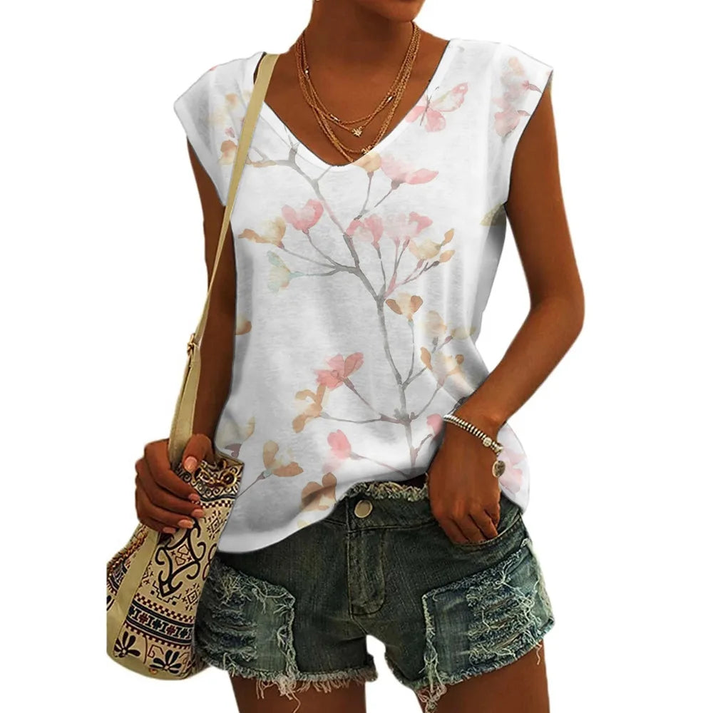 Summer Fashion Street V-neck T-shirts Women Fitness Tank Top Camisole Solid Color Breathable Cool Vest Tops Female Clothing