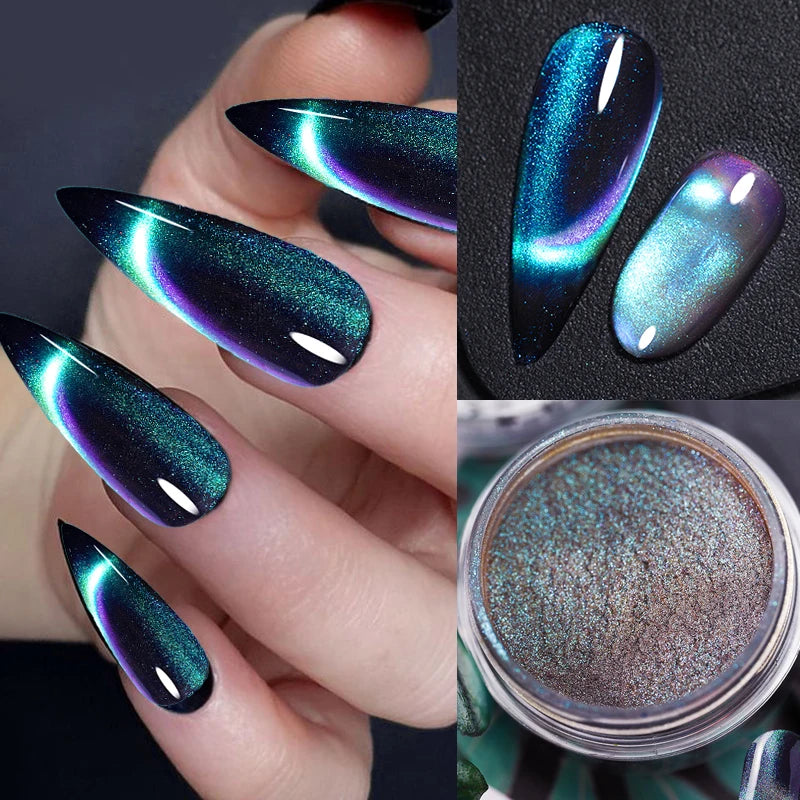 Sparkly Chameleon Magnetic Nail Powder Cat Eye Effect Chrome Nail Pigment 0.5g Holographic Glitter Cat Eye Magnet Powder