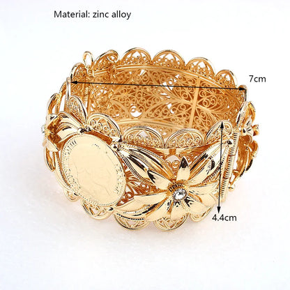 Arabian You Women Robe Cuff Bracelet Dubai Style Jewelry Napoleon Coin Large Bracelet Women's Gold Plated Bracelet Luxury