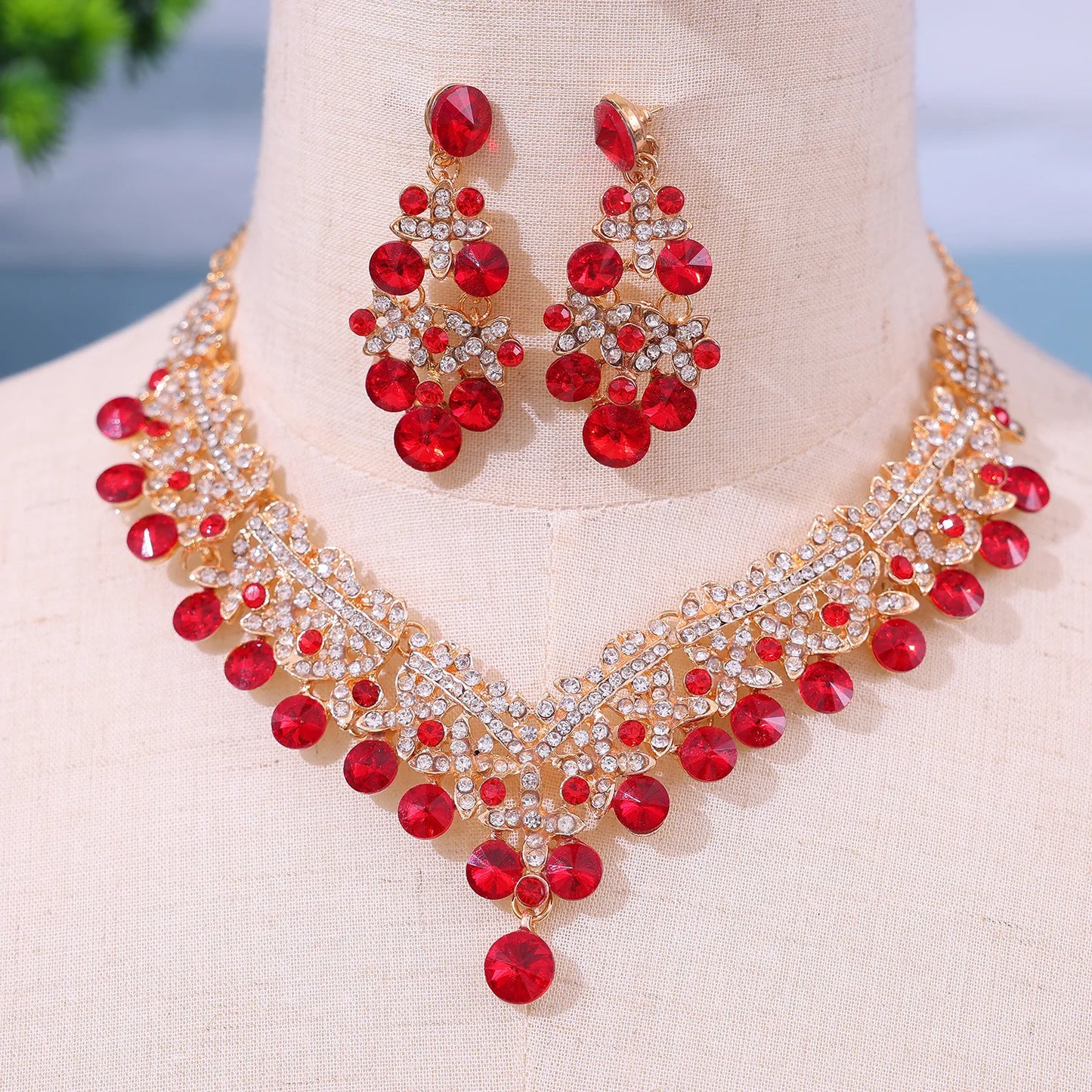 New Arrival  Women Fashion Jewelry Set Wedding Bridal Crystal Necklace Earrings Set
