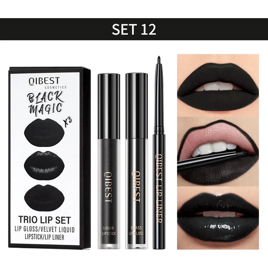 Lip Makeup Sets Lip Gloss Glaze Tint Long-lasting Matte Liquid Lipstick Waterproof Sweatproof Lip Liner Pencil Contour Kits 3pcs