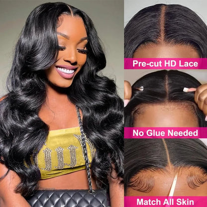 Glueless Wigs Human Hair Pre Plucked Pre Cut Wear Go 5x5 Body Wave HD Lace Closure Wigs Ready to Wear Bleached Knots 200%