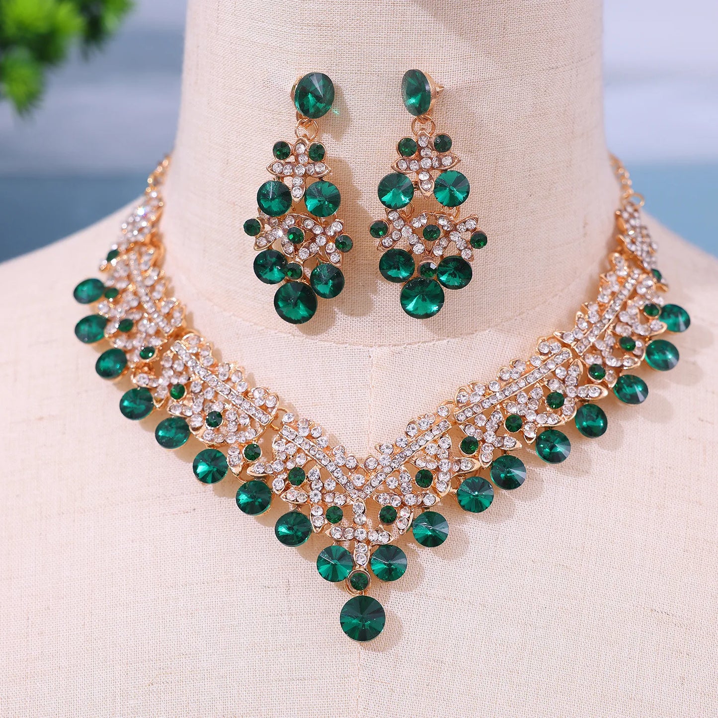 New Arrival  Women Fashion Jewelry Set Wedding Bridal Crystal Necklace Earrings Set