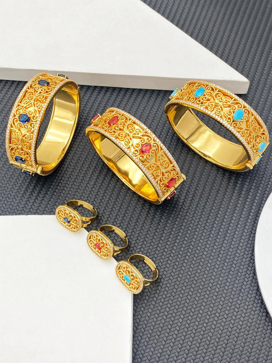 New Fashion  For Women Dubai Wedding Plated-Gold Color Bangle Ring Jewelry Set Bridal Jewelry Luxury Unique Jewelry