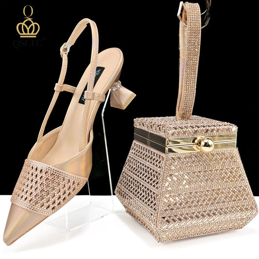 Fashion Rhinestone-encrusted Ladies Party Shoes And Special bag High Heels And Dual Purpose Mini Bag Women's Shoes