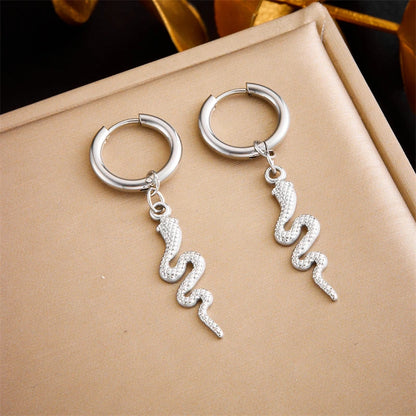 DIEYURO 316L Stainless Steel Snake Flower Round Drop Earrings For Women Fashion 2-Color Ear Jewelry Holiday