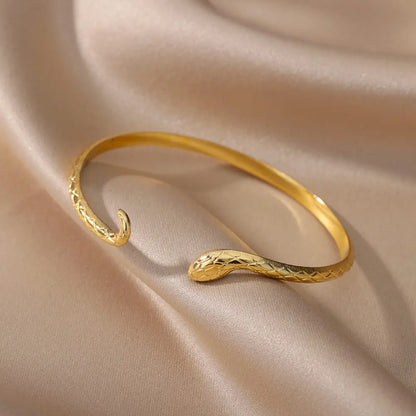 Punk Snake Bangles For Women Open Gold Color Stainless Steel Animal Snake Cuff Bracelets Gothic Party Jewelry Accessories